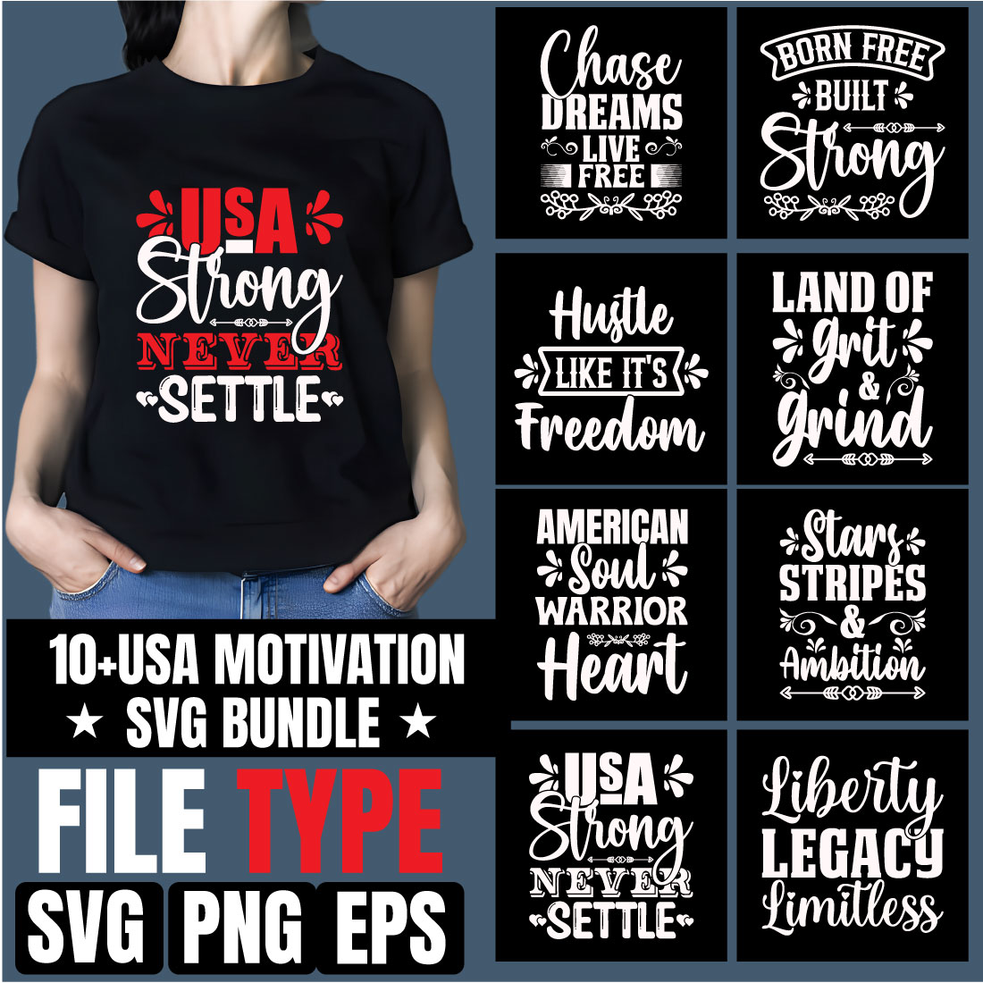 USA Motivational SVG Bundle | T-shirt Design | Cricut Cut Files cover image.