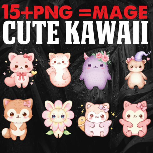 15+ Cute Kawaii Sublimation Clipart PNG | High-Resolution Bundle cover image.