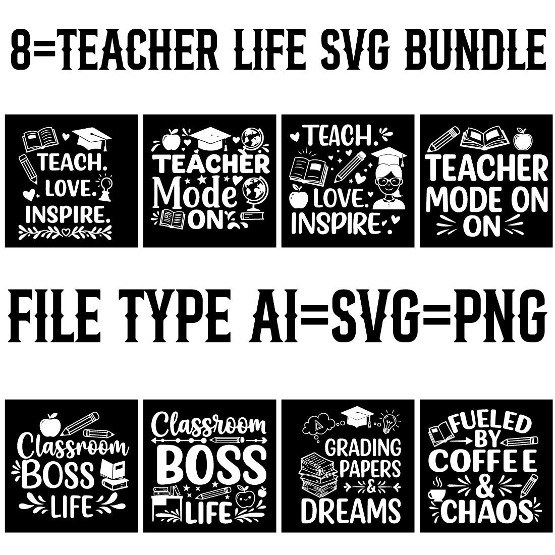 8+ Teacher Life SVG Bundle | Funny & Inspirational School Quotes for Cricut cover image.