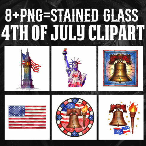 8+ Round Stained Glass 4th of July Clipart PNG | Patriotic Sublimation Bundle cover image.
