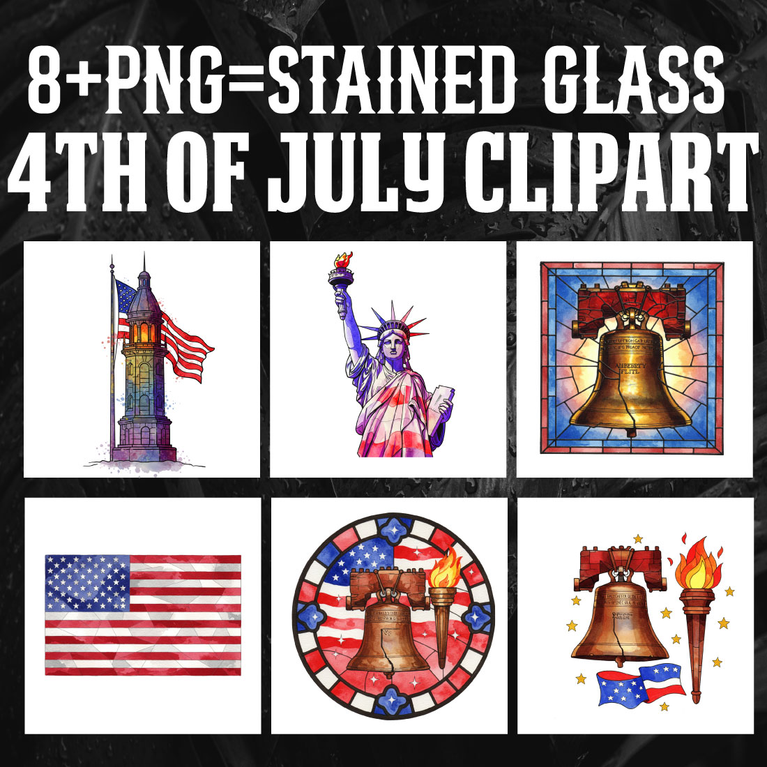 8+ Round Stained Glass 4th of July Clipart PNG | Patriotic Sublimation Bundle cover image.