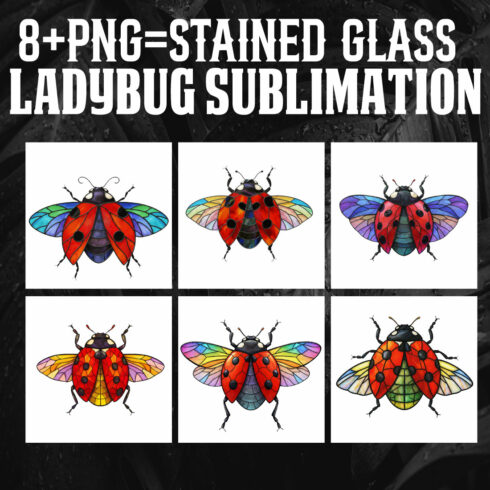 15+ Stained Glass Ladybug Sublimation PNG | Colorful High-Res Clipart Bundle cover image.
