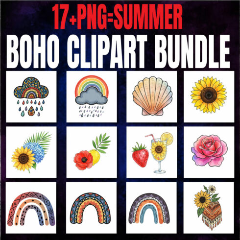 17+ Summer Boho Clipart Bundle | High-Resolution PNG Graphics cover image.