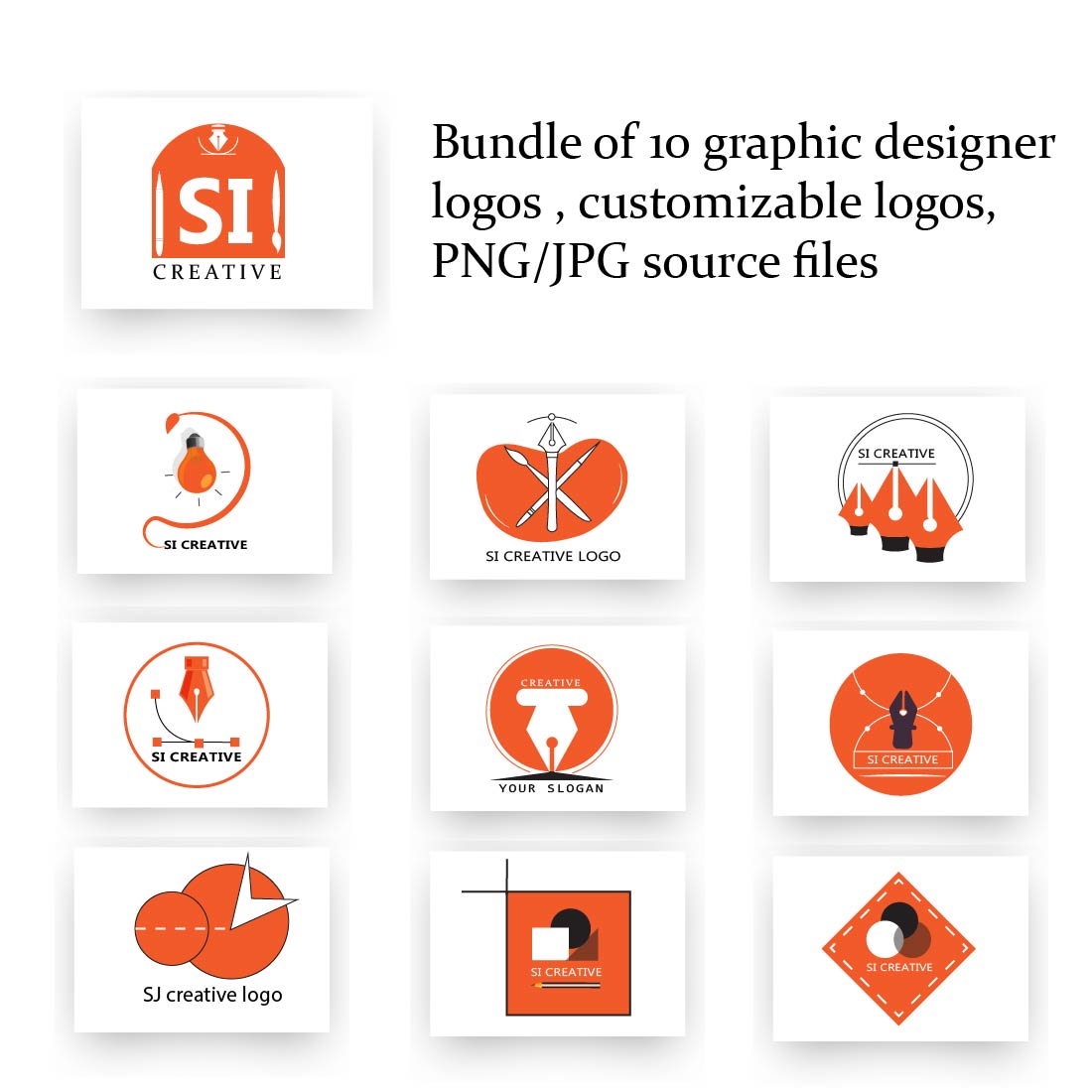 Bundle of 10 minimal customizable graphic designer logos cover image.