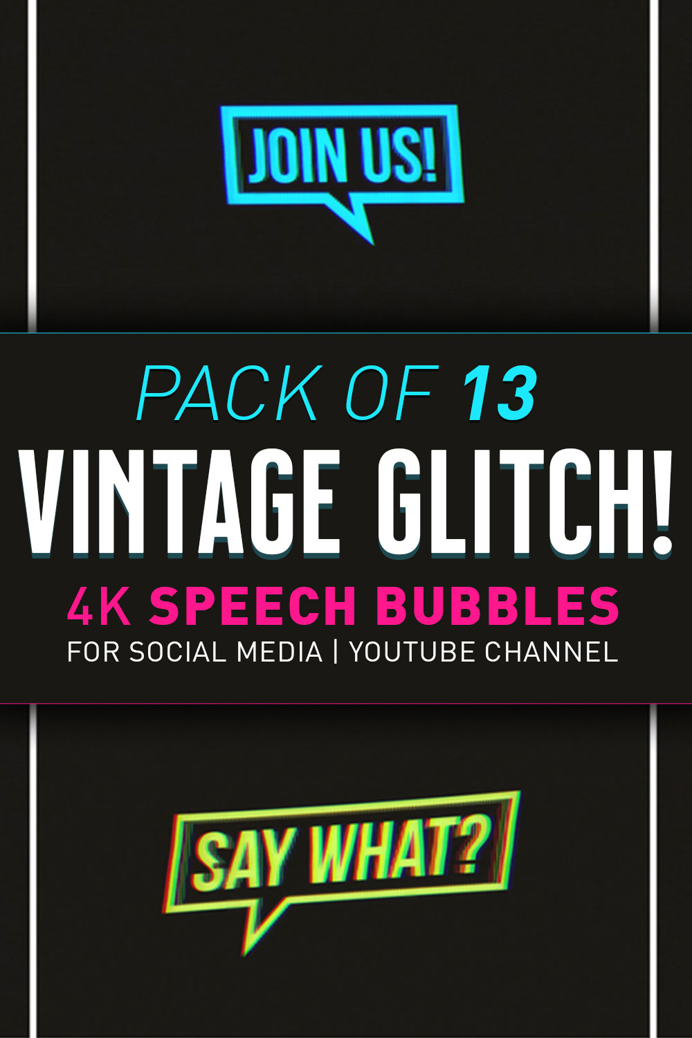 Pack Of 13 Vintage Glitch 4K Speech Bubbles! pinterest preview image.