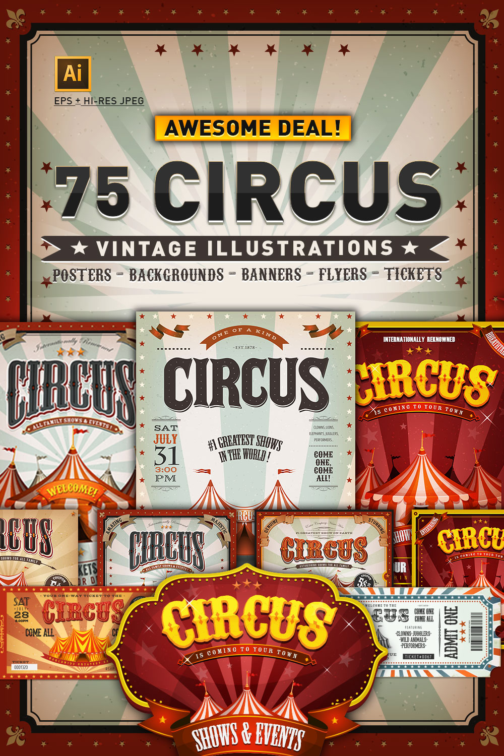 Epic Circus Collection: 75 Stunning Retro Circus Designs! pinterest preview image.