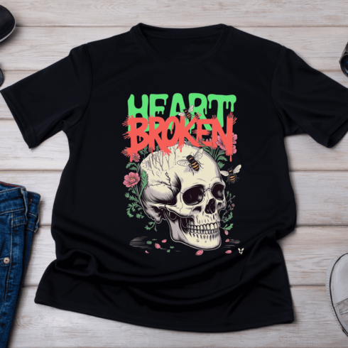 Grunge Floral Skull T-Shirt Design cover image.