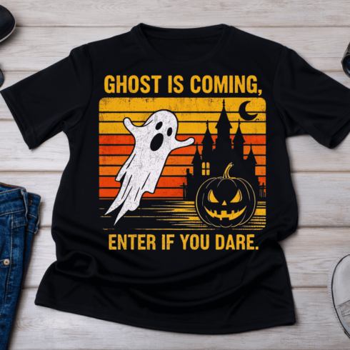 Spooky Haunted Castle T-Shirt Design cover image.