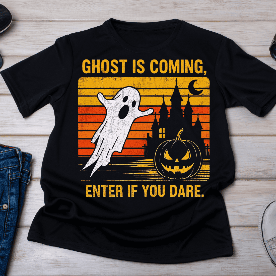 Spooky Haunted Castle T-Shirt Design cover image.