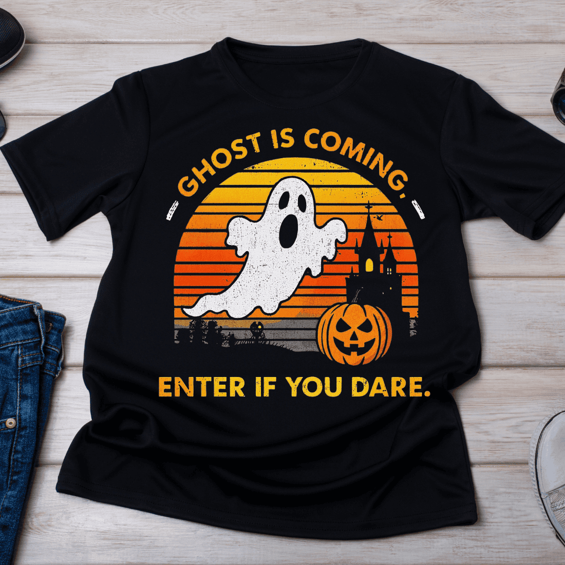 Distressed Jack-o-Lantern Ghost T-Shirt Design cover image.