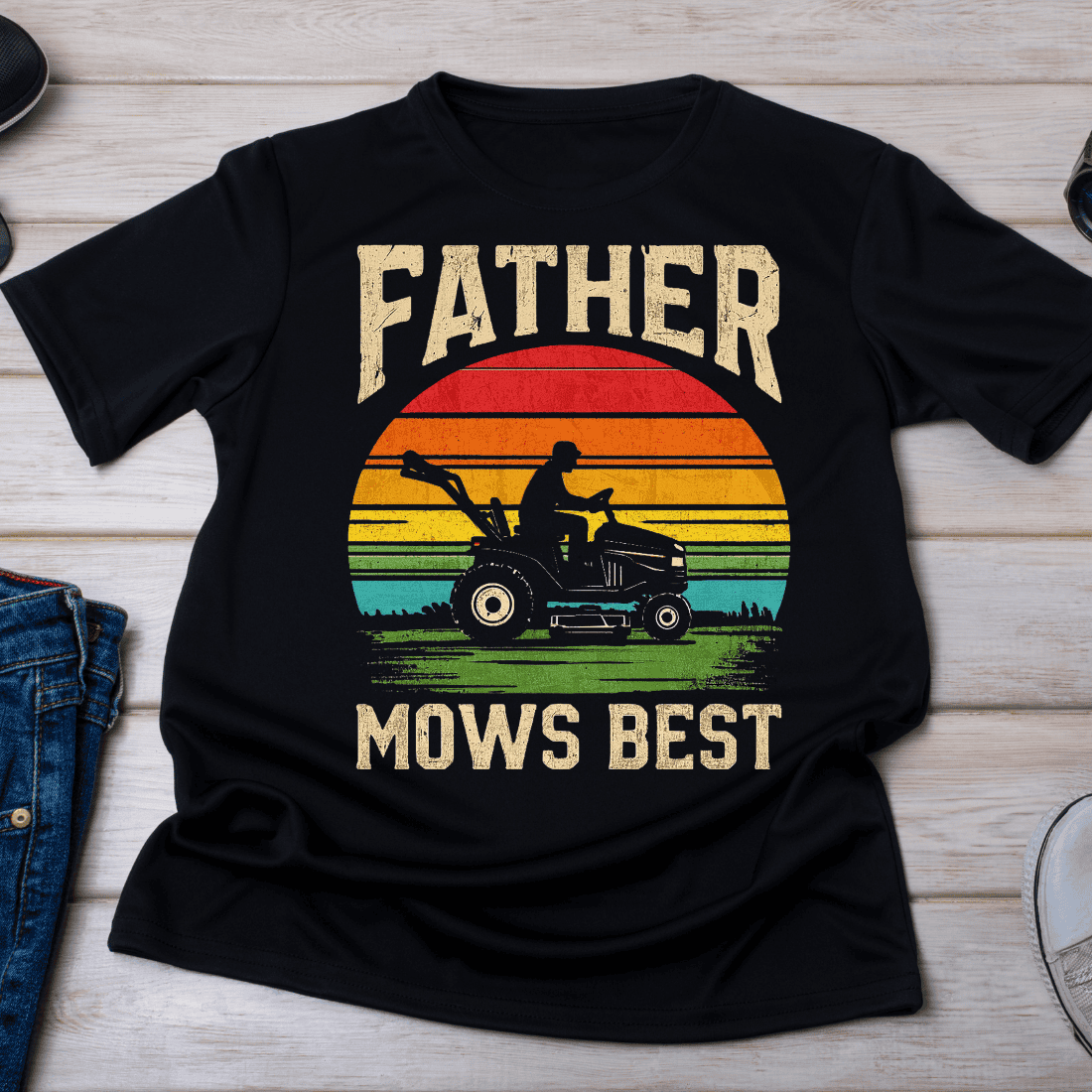 Vintage Sunset Dad on Tractor T-Shirt Design cover image.