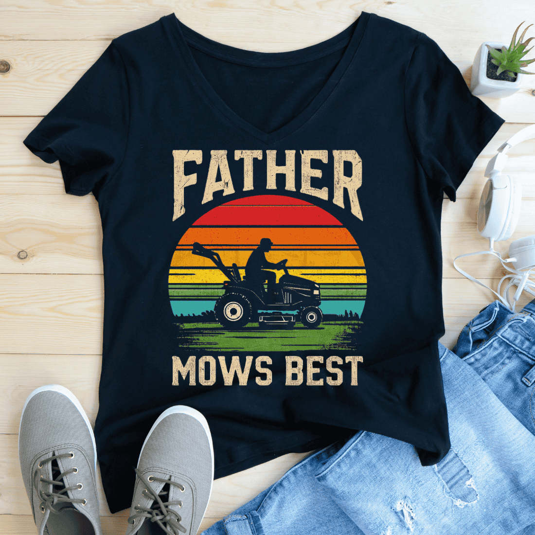 Vintage Sunset Dad on Tractor T-Shirt Design preview image.