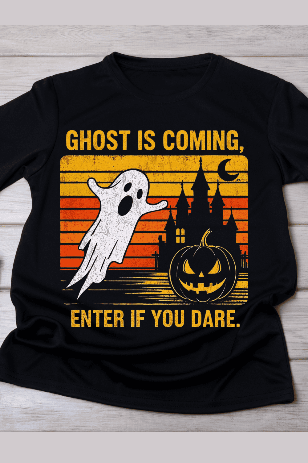 Spooky Haunted Castle T-Shirt Design pinterest preview image.