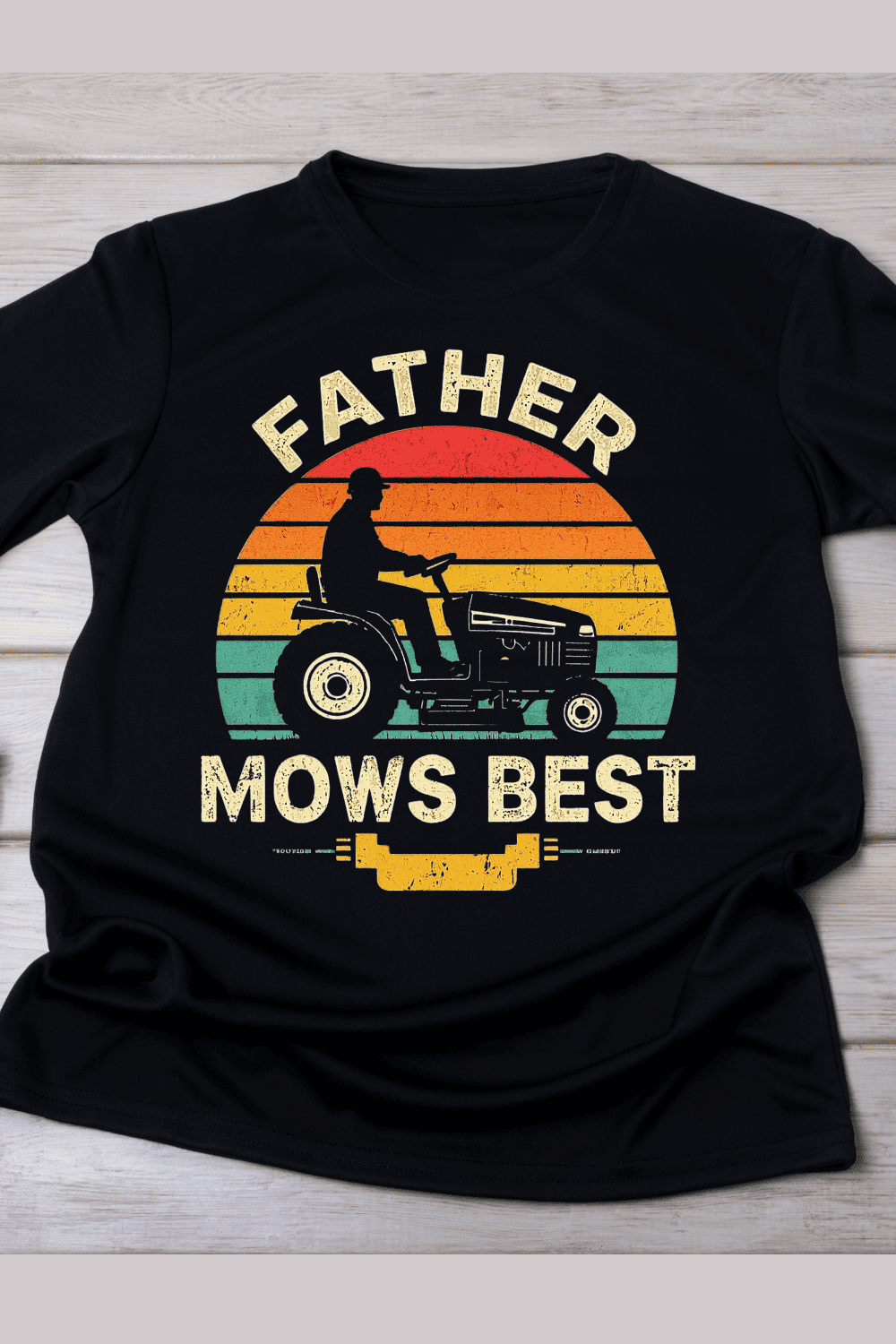 Father Mows Best Retro Lawn Mower T-Shirt Design pinterest preview image.