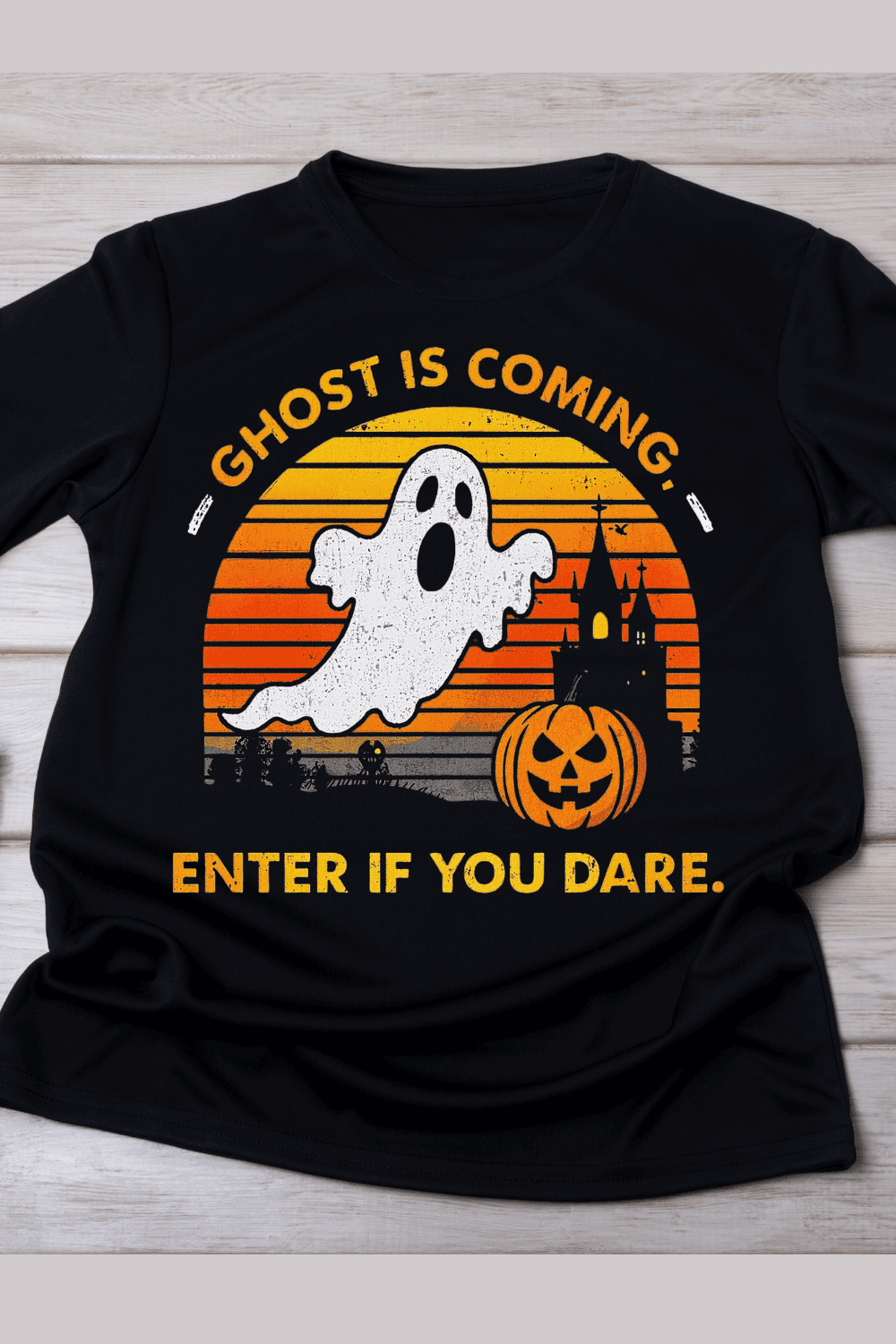Distressed Jack-o-Lantern Ghost T-Shirt Design pinterest preview image.