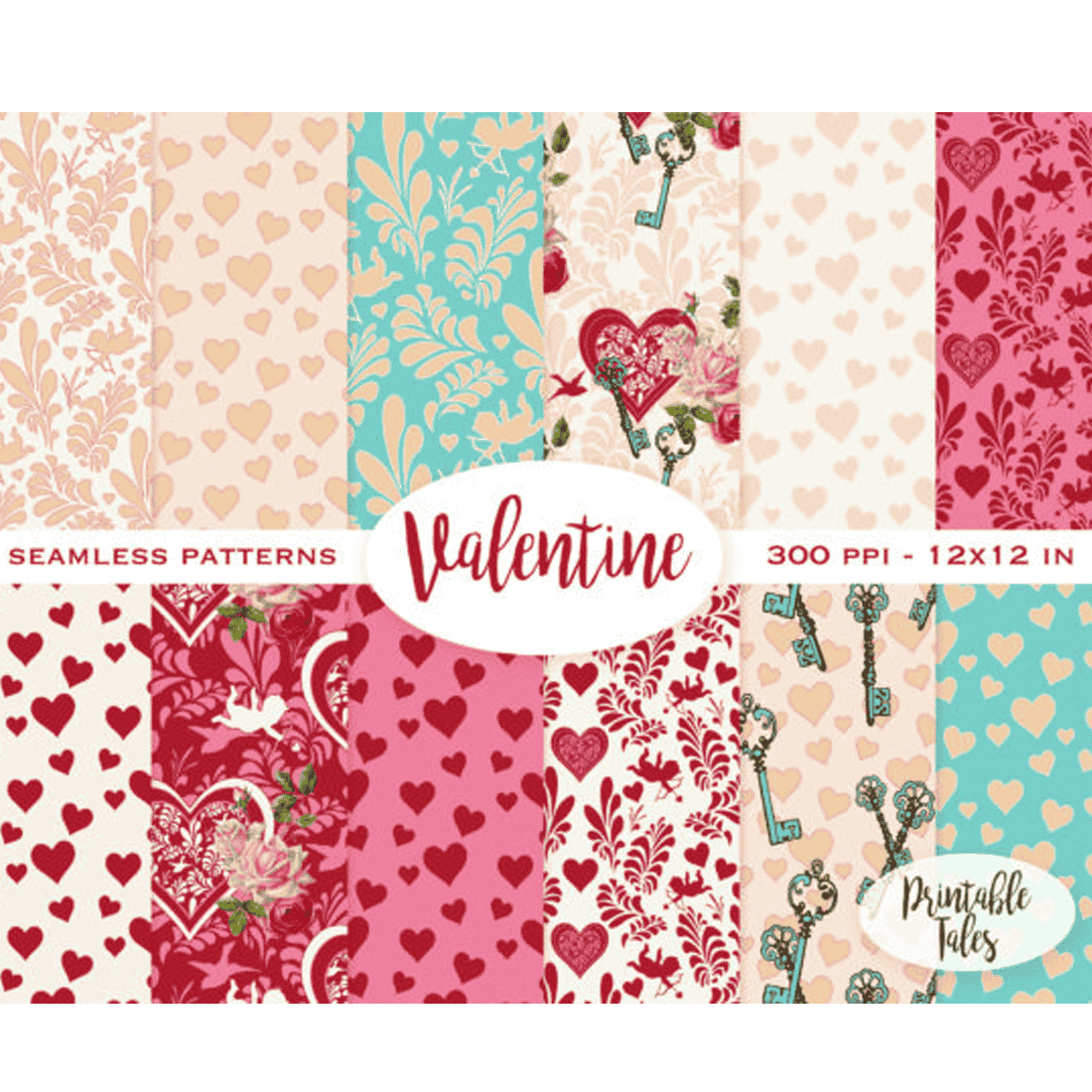 Valentine's Day Seamless Patterns preview image.