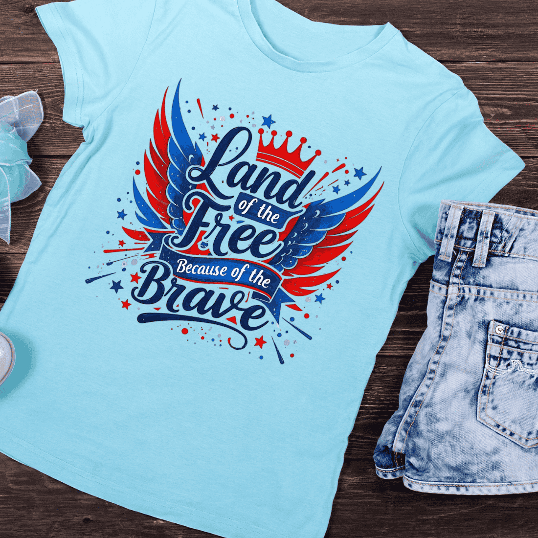 Patriotic USA Wings and Crown T-Shirt Design preview image.