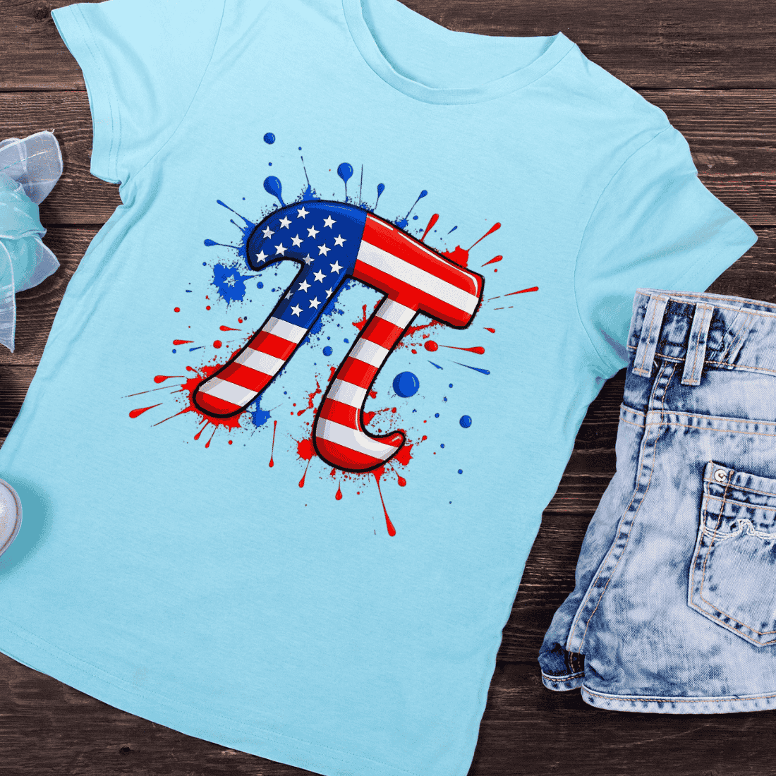 Patriotic Math Pi Sign Red White Blue T-Shirt Design preview image.