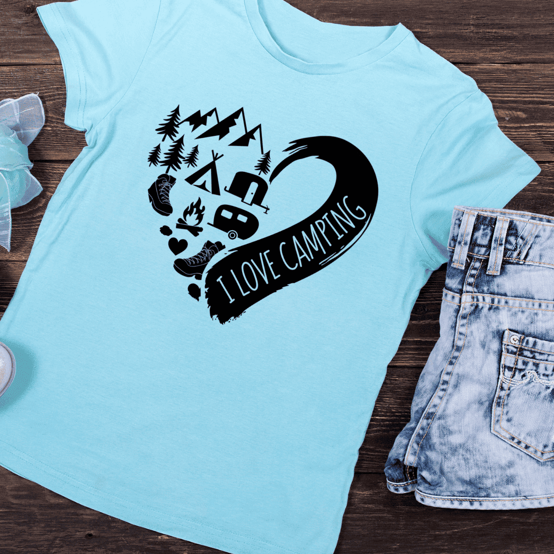 I Love Camping Heart PNG T-Shirt Design preview image.