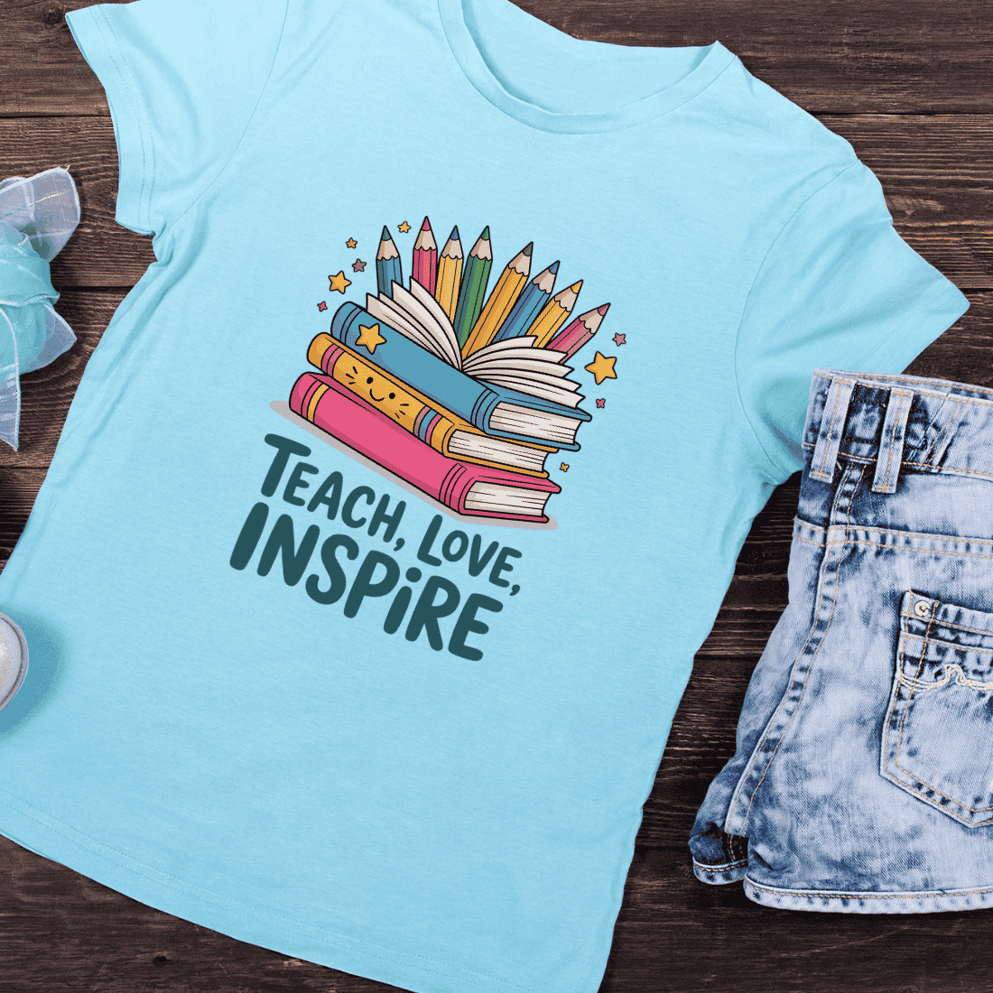 Teacher Appreciation Inspire Love Teach T-Shirt Design preview image.