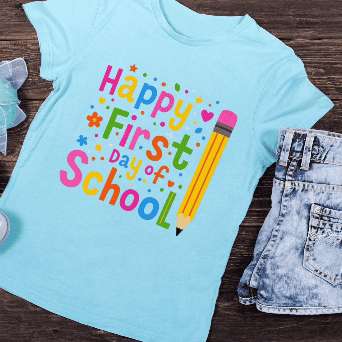 Happy First Day of School Banner T-Shirt Design preview image.