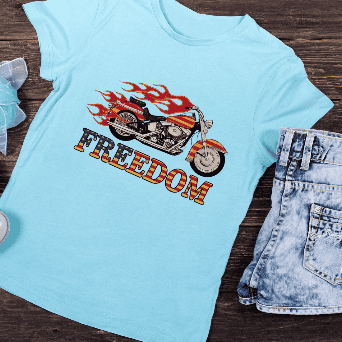 Freedom Motorcycle Flames T-Shirt Design preview image.