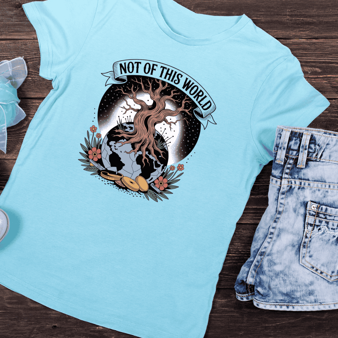 Not Of This World Surreal Earth Tree T-Shirt Design preview image.