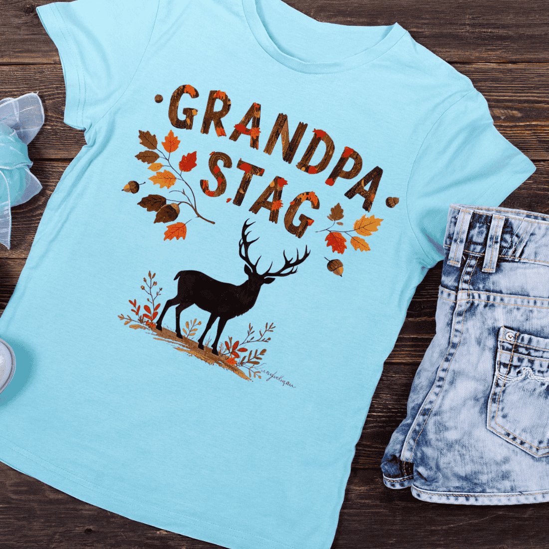 Grandpa Stag Autumn Woodland T-Shirt Design preview image.