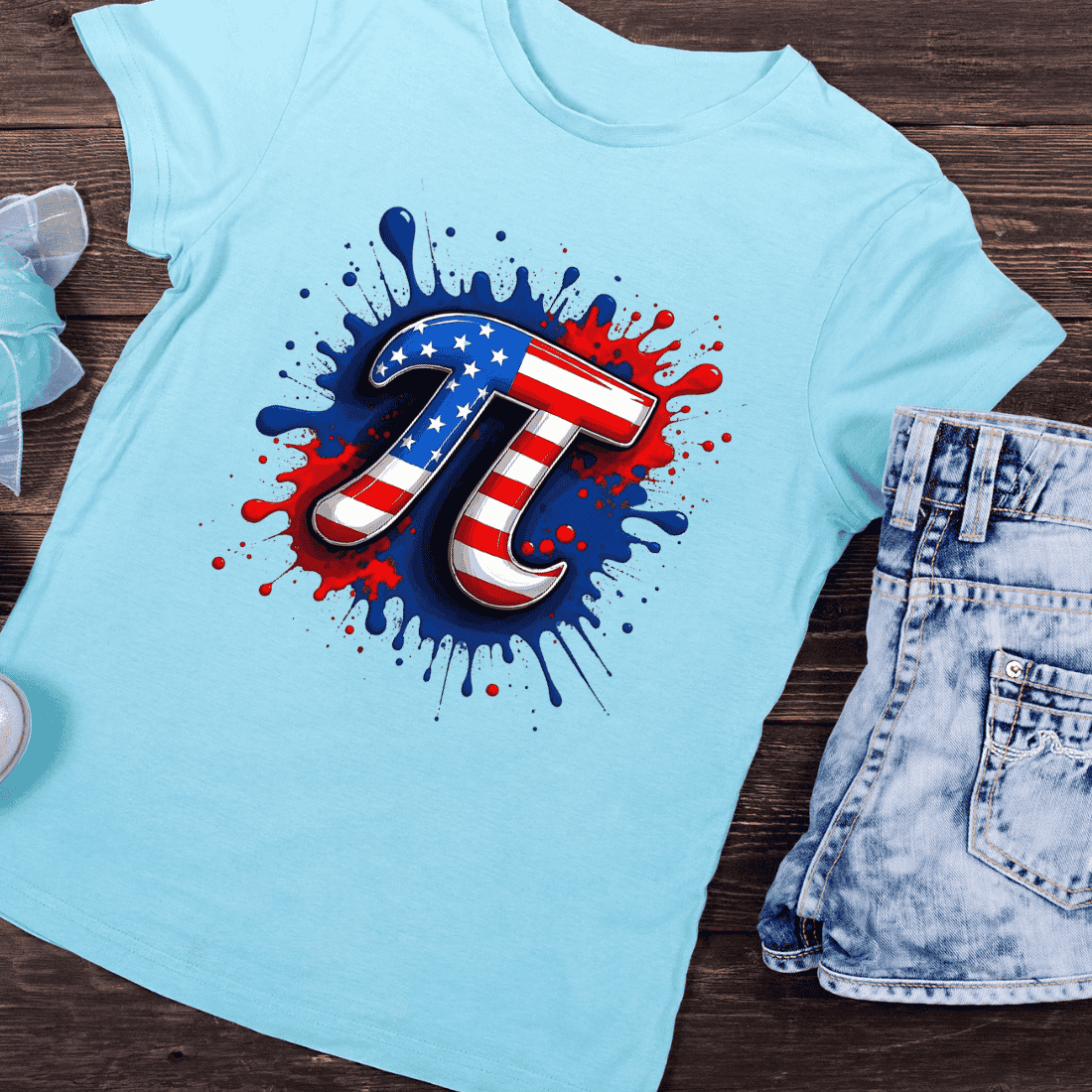 American Pi Symbol with Red Blue Splashes T-Shirt Design preview image.