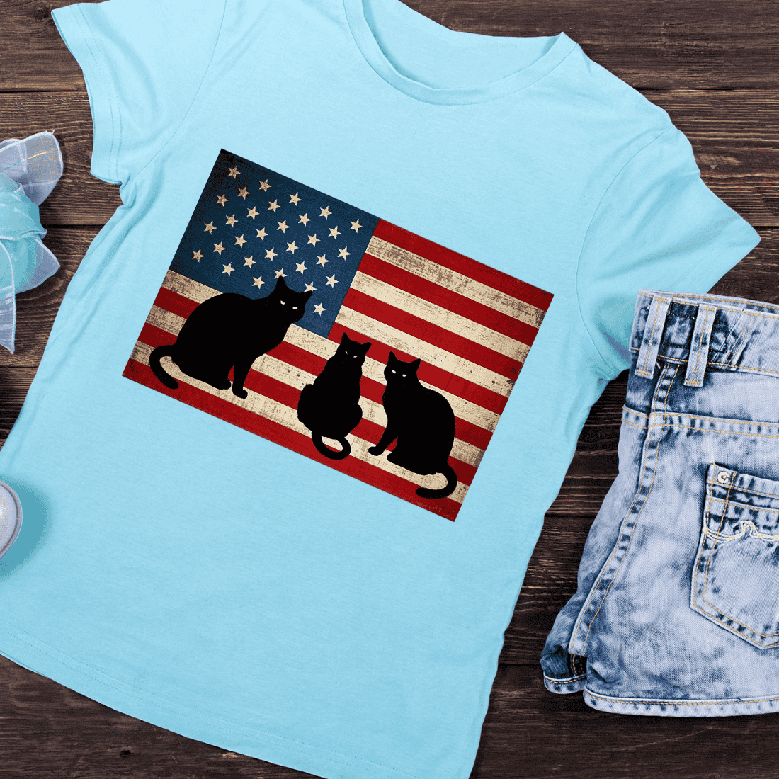 American Flag Black Cats T-Shirt Design preview image.