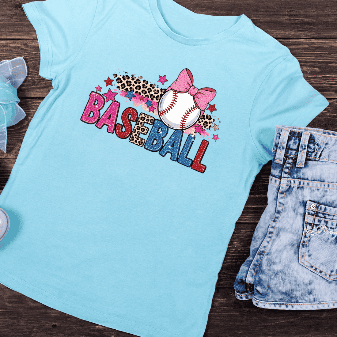 Baseball Glitter Leopard PNG T-Shirt Design preview image.