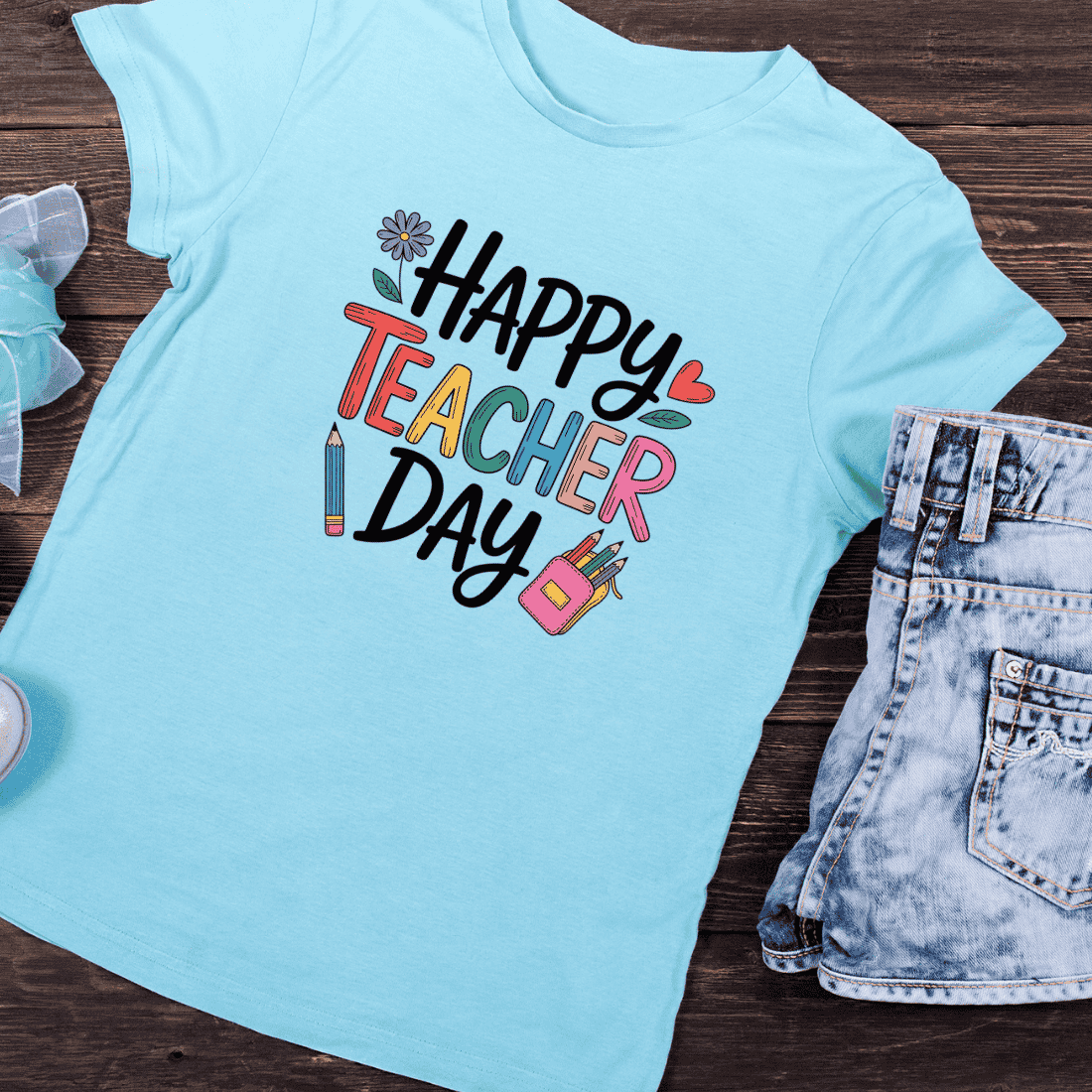 Colorful Teacher's Day T-Shirt Design preview image.