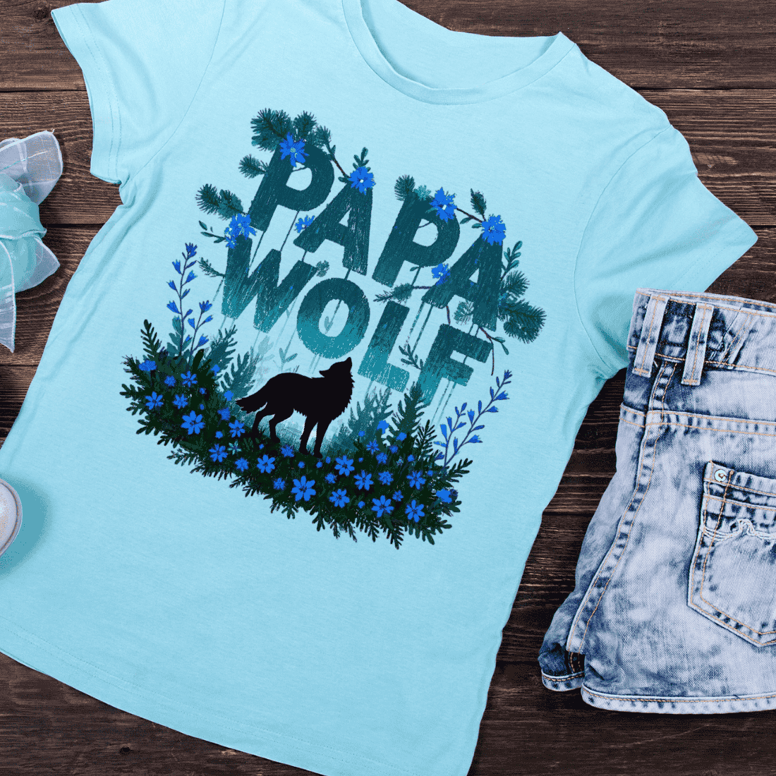 Wilderness Papa Wolf for Nature Lovers T-Shirt Design preview image.
