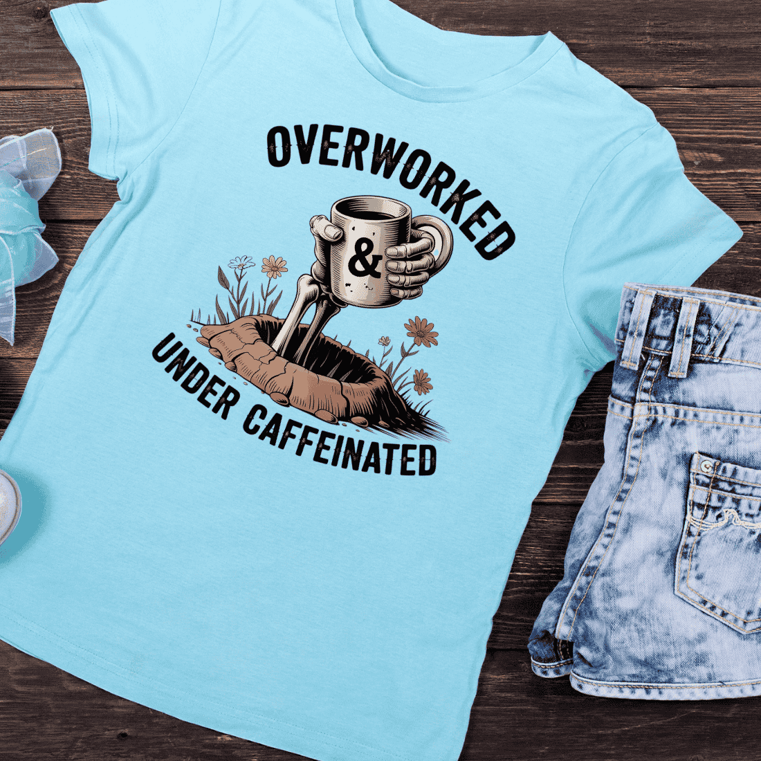 Skeleton Hand Coffee Mug T-Shirt Design preview image.