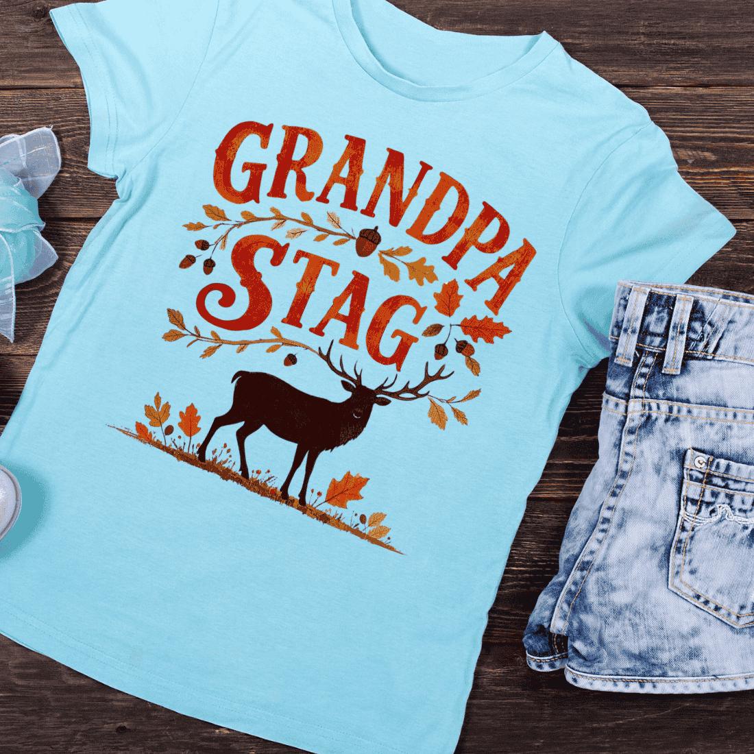 Forest Theme Grandpa Stag with Acorns T-Shirt Design preview image.