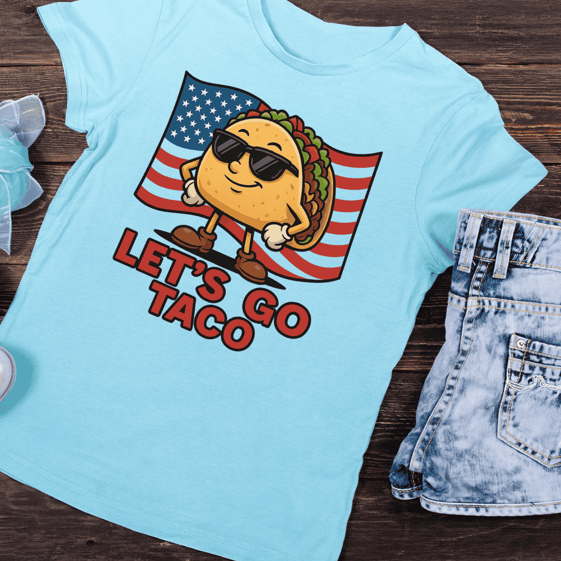 Funny Patriotic Taco Character T-Shirt Design preview image.
