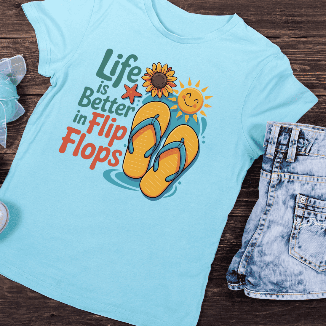 Life is Better in Flip Flops Summer T-Shirt Design preview image.