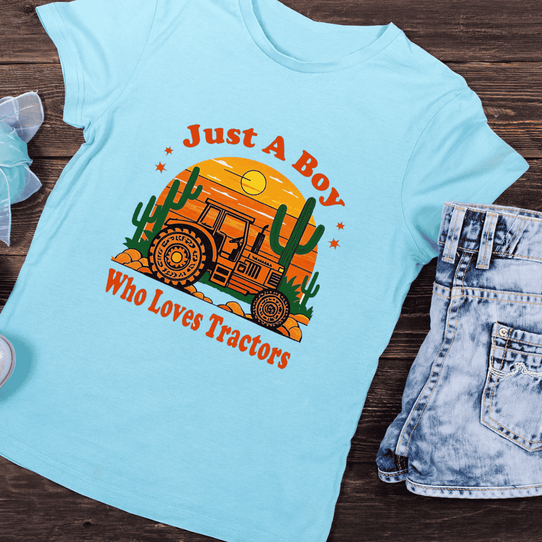 Just a Boy Who Loves Tractors T-Shirt Design preview image.