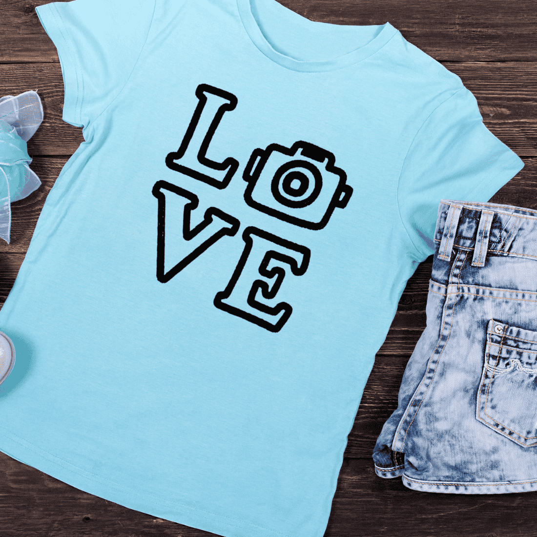 LOVE Photography Camera T-Shirt Design preview image.
