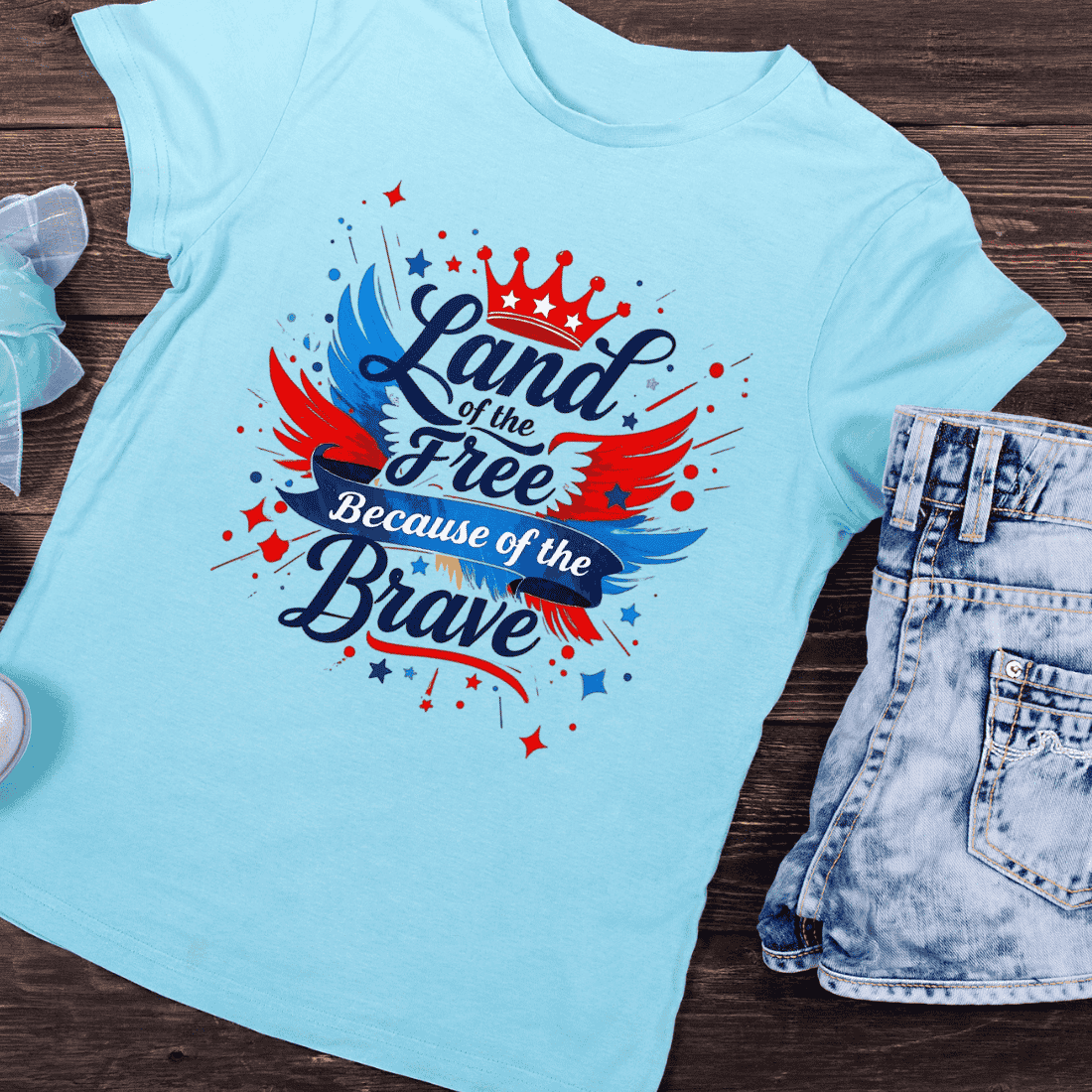 Land of the Free Because of the Brave T-Shirt Design preview image.