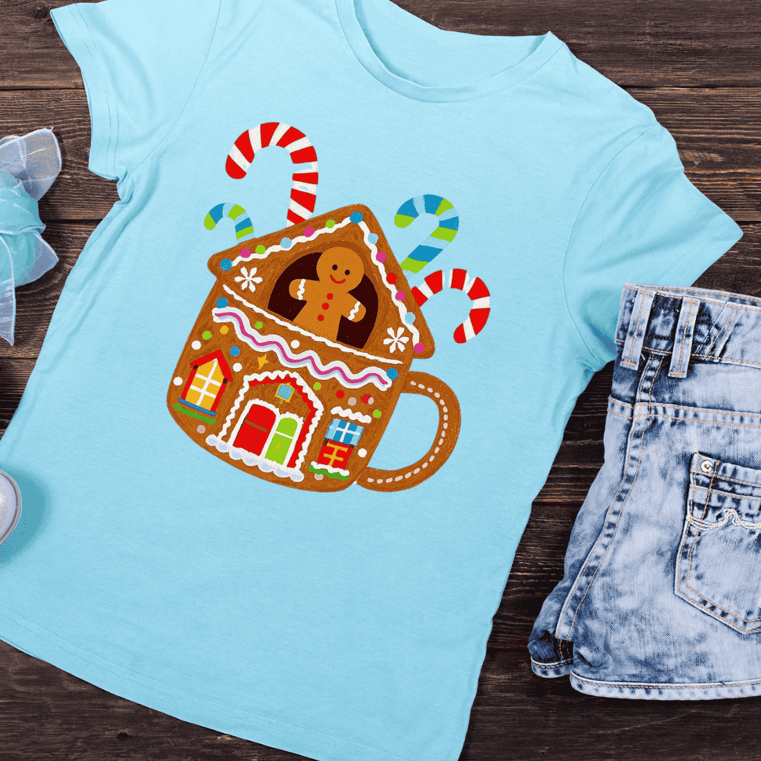 Festive Winter Mug with Sweet Treats T-Shirt Design preview image.