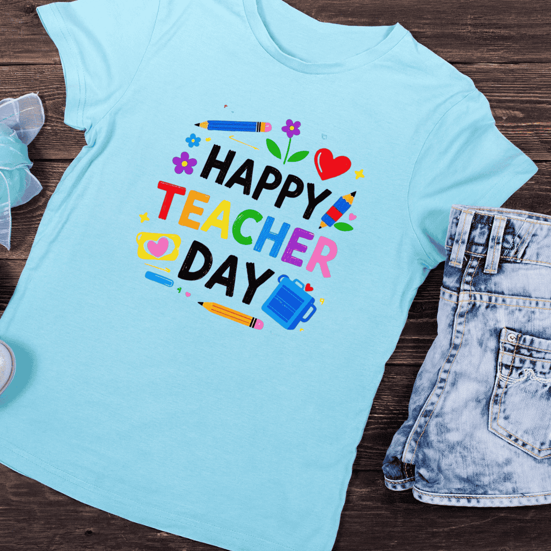 Happy Teacher's Day Educational T-Shirt Design preview image.