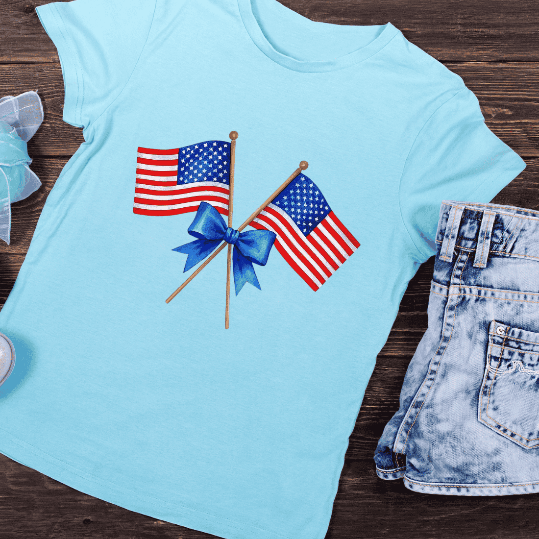 Crossed American Flags T-Shirt Design preview image.