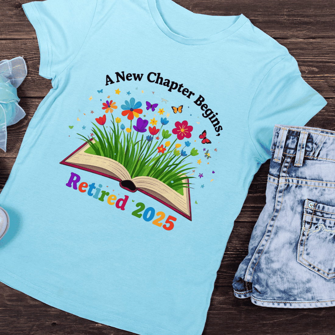 Colorful 'Retired 2025' T-Shirt Design preview image.