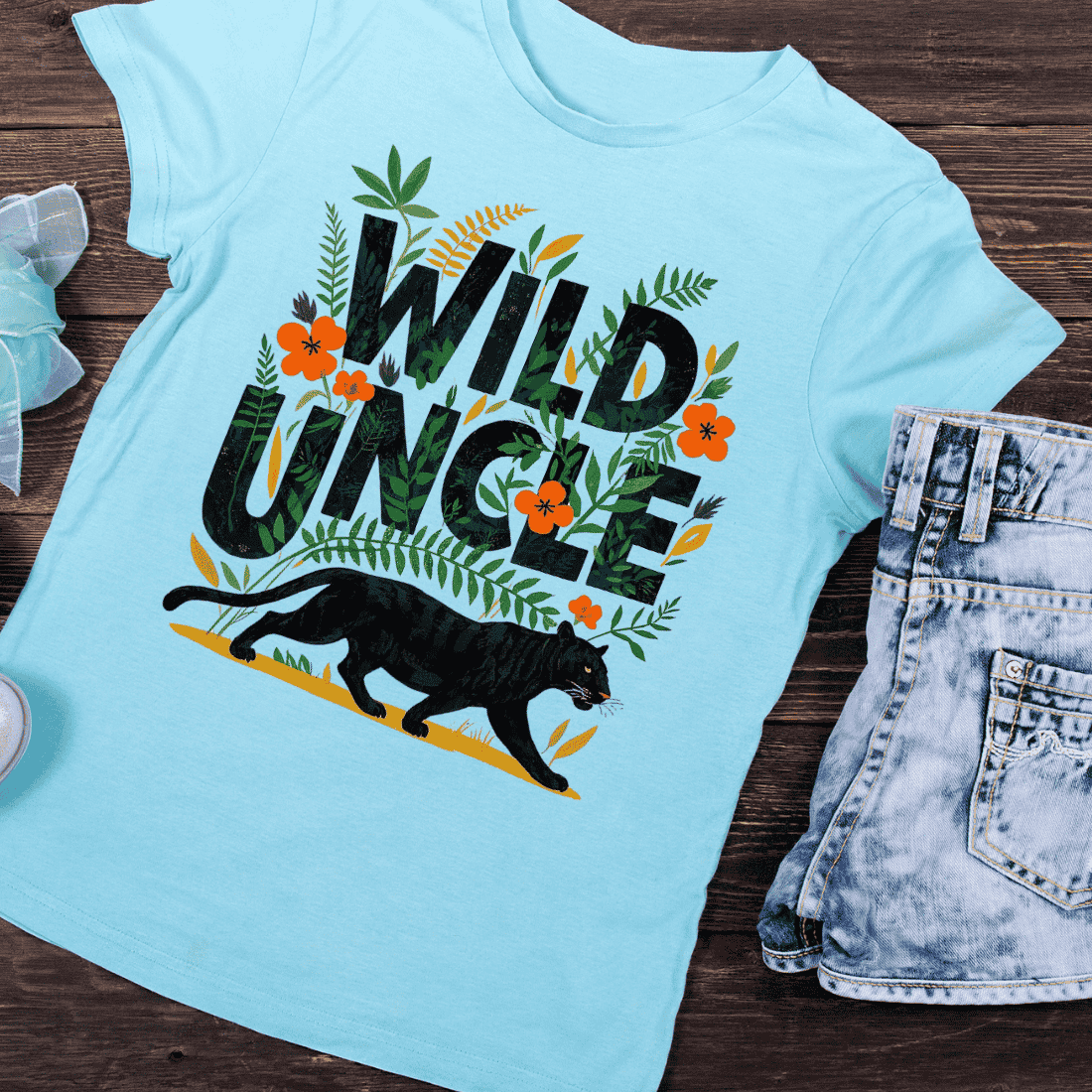 Adventurous Uncle with Black Panther T-Shirt Design preview image.