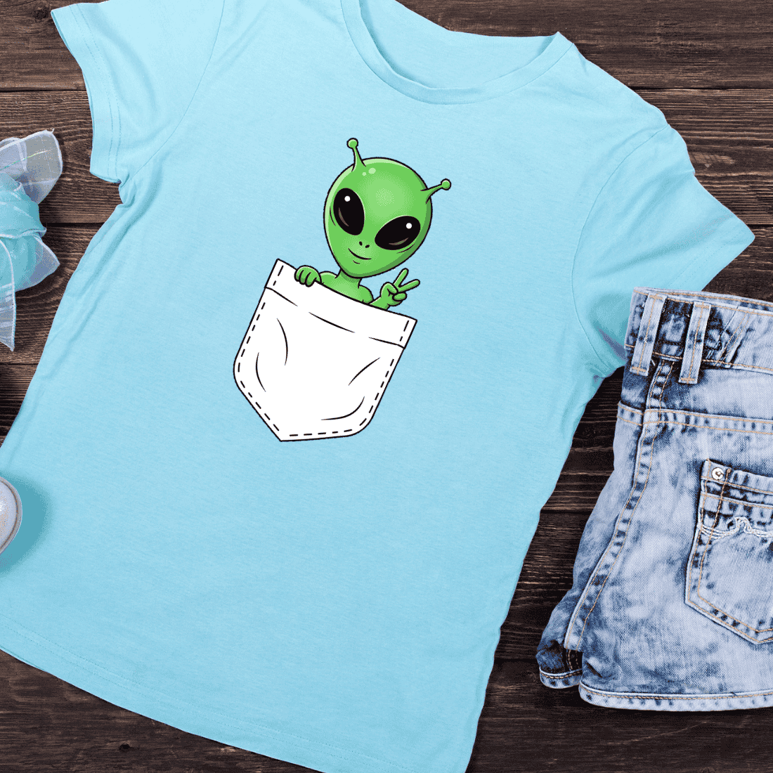 Funny Green Alien Peace Sign Cut T-Shirt Design preview image.
