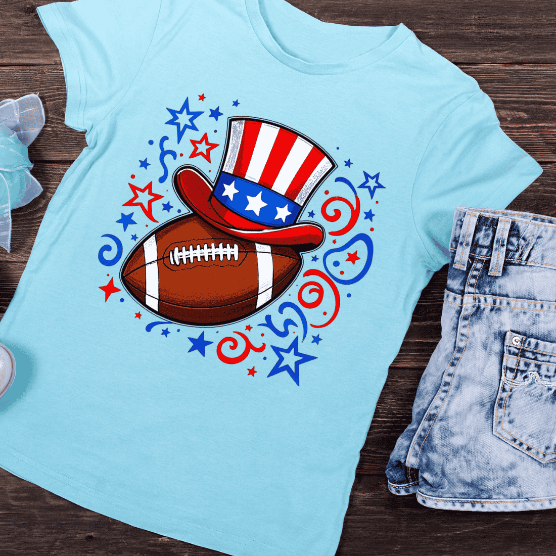 4th of July Football T-Shirt Design preview image.