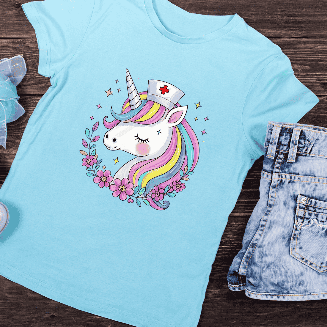 Cute Healthcare Unicorn T-Shirt Design preview image.