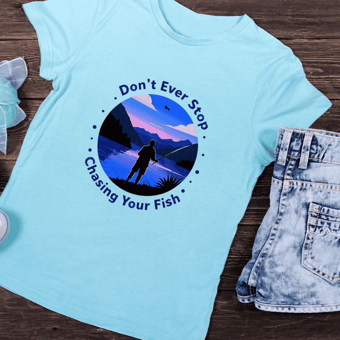 Fisherman Silhouette T-Shirt Design preview image.