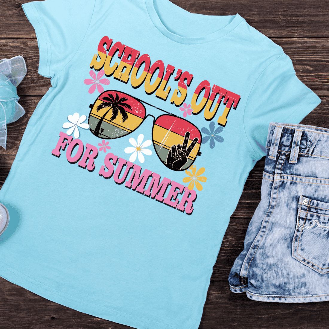 Retro Groovy Summer Vacation T-Shirt Design preview image.